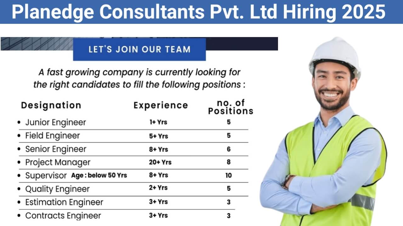 Planedge Consultants Pvt. Ltd Hiring 2025 | Junior Engineer, Field Engineer, Senior Engineer, Project Manager & More