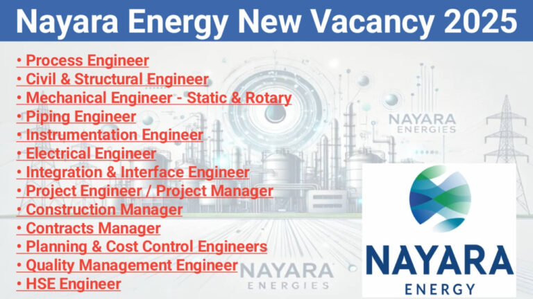 Nayara Energy New Vacancy 2025 | For Civil & Structural Engineer, Mechanical Engineer, HSE Engineer, Electrical Engineer