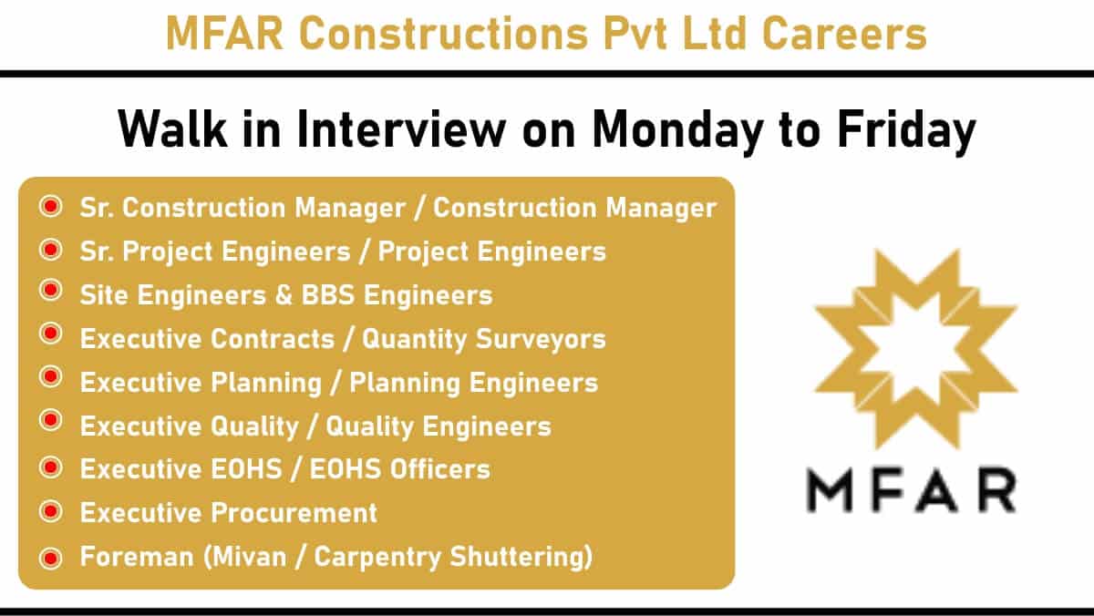 MFAR Constructions Pvt Ltd Careers