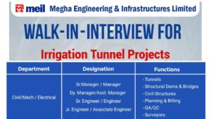 Megha Engineering & Infrastructures Limited (MEIL) Walk-In Drive 2025 | Date: 24th May 2025 | For Civil, Mechanical And Electrical Department