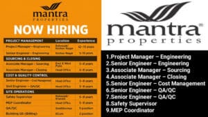 Mantra Properties Vacancy | Hiring for Multiple Positions | Construction Jobs