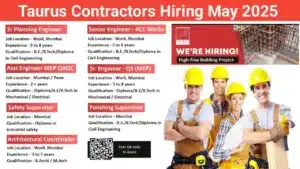 Taurus Contractors Recruitment 2025 | Construction Jobs Mumbai, High-Rise Building Careers, MEP Engineer Pune