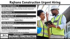 Rajhans Construction Urgent Hiring: Civil Engineers, Site Supervisors, and Office Staff for Jamshedpur, Chandrapur & Nashik