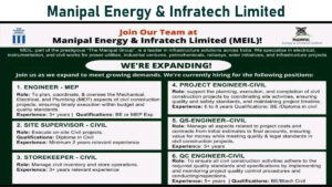Manipal Energy & Infratech Limited: Multiple Civil & MEP Positions in Bangalore | Walk in Interview on 7th June 2025