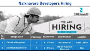 Naiknavare Developers Hiring: Walk-In Interview on 10th & 11th June, 2025 | Electrical Engineer & Supervisor Jobs in Pune