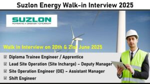 Suzlon Energy Walk-in Interview 2025: Hiring Freshers & Experienced Engineers (OMS Division – Davanagere)