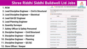 Shree Riddhi Siddhi Buildwell Ltd Jobs | Civil, Electrical & QA/QC Engineers | Dahej